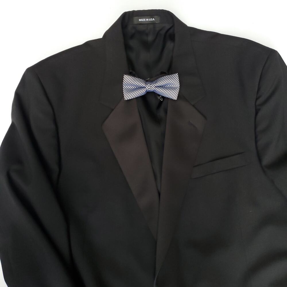 VTG Lord West Black Tuxedo Jacket 51x32 Pants 28.5" w 2" hem Bow Tie 3 Pc 48R - Picture 3 of 16